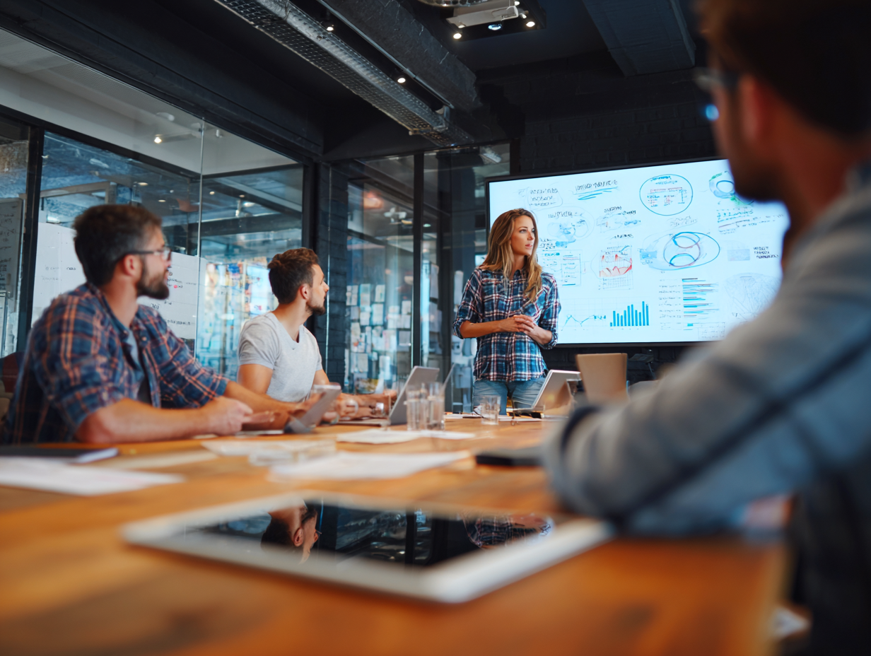 ASO analysts reviewing performance boards